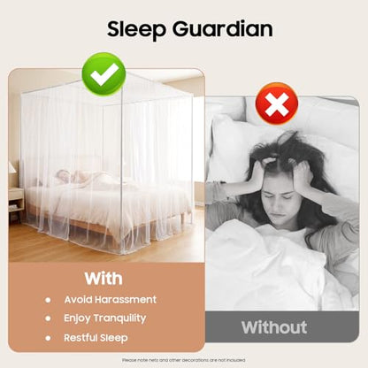 Canopy Bed Frame, Bed Canopy Frame Poles Corner Bracket, Post 4 Corner Bed Poles Netting Bracket Stainless Steel Silver Post with Accessories(King)