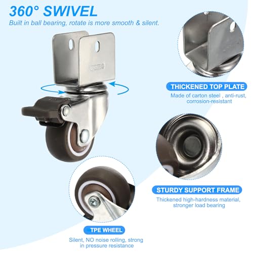 PATIKIL 1.5" Swivel Caster Wheels with 1" U Bracket, 4 Pack 360° Rotation Swivel Wheel with Brake Total Load 145 lbs Locking Caster for Cabinet Furniture Table Replacement - size: 1.5" x 1"