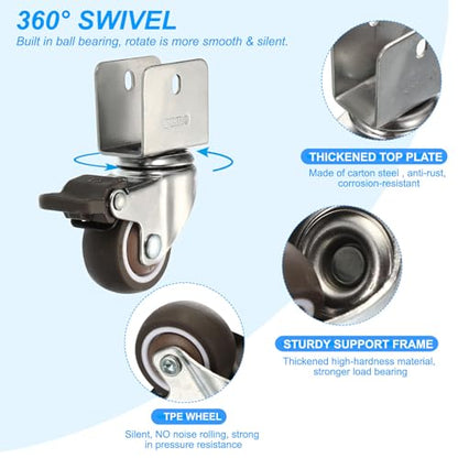 PATIKIL 1.5" Swivel Caster Wheels with 1" U Bracket, 4 Pack 360° Rotation Swivel Wheel with Brake Total Load 145 lbs Locking Caster for Cabinet Furniture Table Replacement - size: 1.5" x 1"
