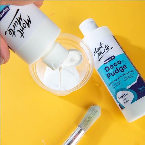 Mont Marte Deco Pudge Craft Varnish Signature 236ml (8 US fl.oz) – Matte, Multi-Purpose Clear Craft Sealer, Varnish and Decoupage Glue, Ideal for Acrylic Paints, Paper, Wood, Ceramics, Fabrics, Clay - color: Matte, size: 8 US fl oz