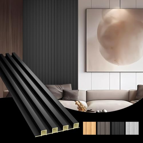 OUZUGIE WPC Acoustic Slat Wall Paneling, 8-Pack 96 x 6 Inches - color: Black, size: (High)96“ x 6"