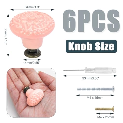 Biaungdo 6 Pcs Pink Ceramic Kitchen Cabinet Knobs