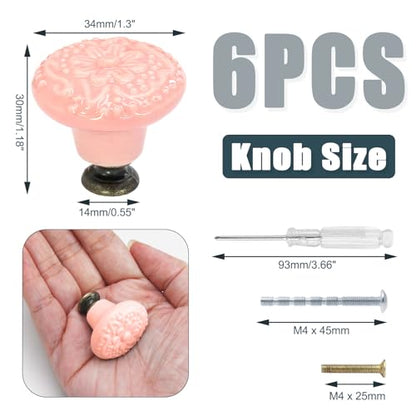 Biaungdo 6 Pcs Pink Ceramic Kitchen Cabinet Knobs