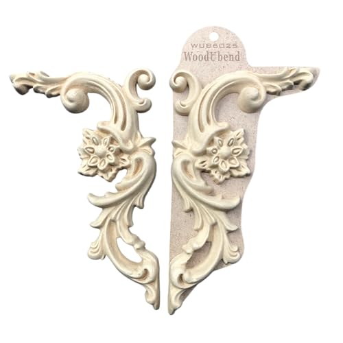 WoodUbend WUB6025 Set of Floral Scrolls - Wood Appliques - Heat Bendable & Flexible Wood Onlays 22x13.5cm - DIY Craft, Furniture & Home Decor - Easy to Apply & Paint - Reusable Decorative Decals - size: WUB6025