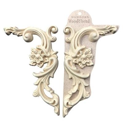 WoodUbend WUB6025 Set of Floral Scrolls - Wood Appliques - Heat Bendable & Flexible Wood Onlays 22x13.5cm - DIY Craft, Furniture & Home Decor - Easy to Apply & Paint - Reusable Decorative Decals - size: WUB6025