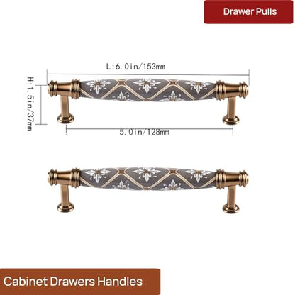 2 Pcs Ceramic Cabinet Drawers Handles Vintage Dresser Handles Unique Kitchen Cabinet Hardware 5 inch Holes Centers Closet Knobs Zinc Alloy Drawer Pulls for Bedroom Bathroom