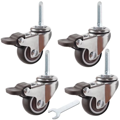 1.5" Thread Caster 1/4"-20UNC x 1" Stem Set of 4 All Brake Quiet Wheels - size: 1.5" Caster 1/4in Stem
