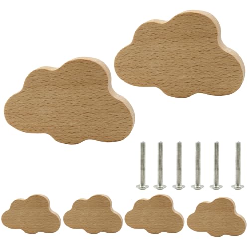Cloud Shaped Wooden Knobs, Large, 85 x 55 mm, 6Pcs - size: 85 x 55 mm