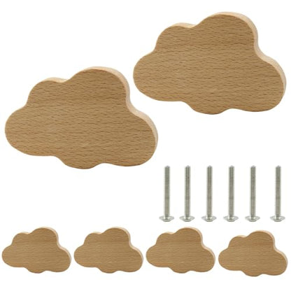 Cloud Shaped Wooden Knobs, Large, 85 x 55 mm, 6Pcs - size: 85 x 55 mm