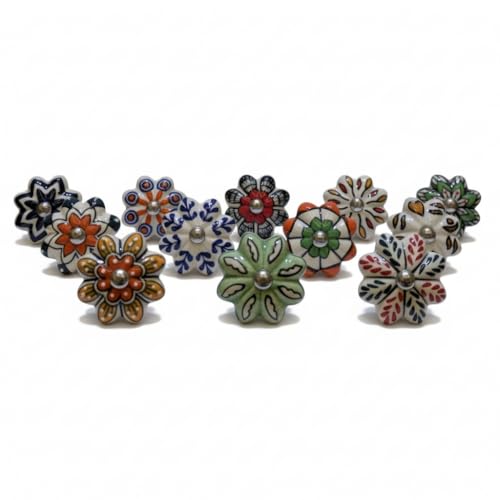 Ceramic Cabinet Knobs, Set of 12 Colorful Floral Drawer Knobs