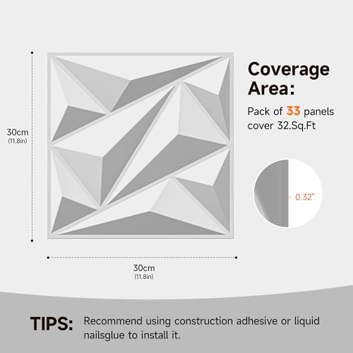 INMOZATA 3D Wall Panels, Diamond Textured PVC Accent Wall Panels - color: A_White