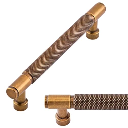 10 Pack Antique Brass Knurled Cabinet Pulls 5 Inch(128mm) Kitchen Cabinet Handles Cabinet Hardware for Drawer Pulls - color: Antique Brass, size: 5" Hole Center