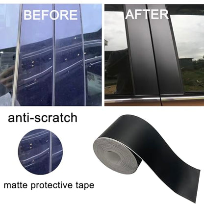 Matte Black Vinyl Tape for Black Out Chrome Delete Window Trim, Matte Black Vinyl Wrap Roll, Self-Adhesive Car Chrome Door Trim Delete Tape DIY Film with Tool Kit (2 inches x 30 feet) - size: 2 inches x 30 feet