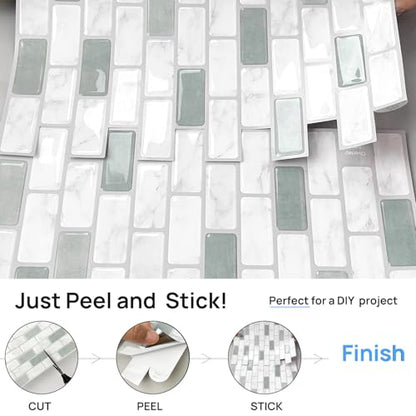 Peel and Stick Backsplash Tile, 10-Sheet Sage Green Self Adhesive Marble Tile, Stick on Backsplash for Kitchen and Bathroom, 12"x12" Wall Tiles with Marble Look - color: Sage Green