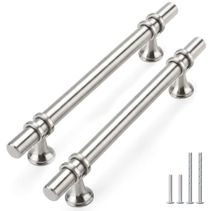 Rergy 10 Pack 5 Inch Hole Center Brushed Nickel Cabinet Pulls Kitchen Pulls - color: Brushed Nickel, size: 5-1/16in Hole Center(128mm)