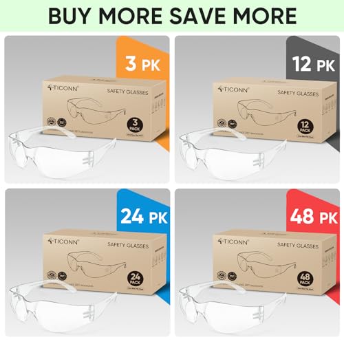 TICONN Clear Safety Glasses for Men & Women, ANSI Z87.1 Safety Goggles - style: 24 Pairs
