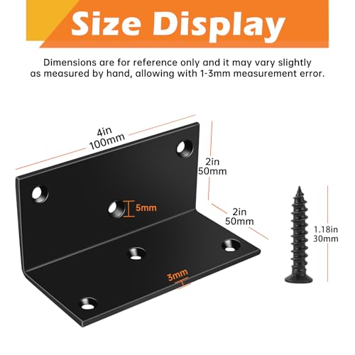2x4 Corner Brackets for Wood, Heavy Duty L Brackets 90 Degree,4 Pack - size: Black-4pcs