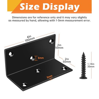 2x4 Corner Brackets for Wood, Heavy Duty L Brackets 90 Degree,4 Pack - size: Black-4pcs
