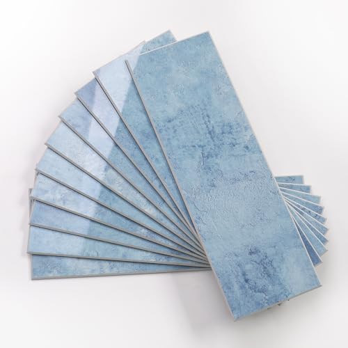 Tilingview 30 PCS Peel and Stick Backsplash Tile for Kitchen/Bathroom/Living Room, 3"x 9" Self-Adhesive Subway Tile for Backsplash, Imitation Glazed Tiles/Handmade Tiles (Glossy Sky Blue) - color: Glossy Sky Blue