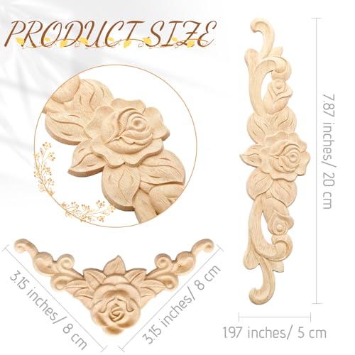 Yalikop 5 Pcs Wood Appliques and Onlay for Furniture, Small Size, Flower - color: Flower, size: Small Size
