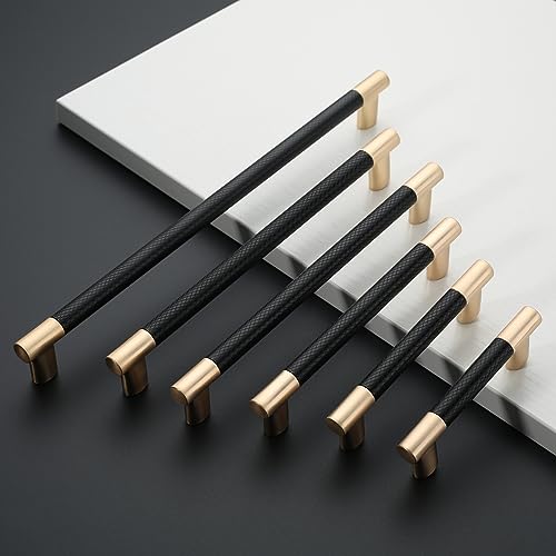 Black & Gold Knurled Cabinet Handles Kitchen Pulls 5 Inch 10 Pack - color: Black and Gold, size: 5" Hole Center