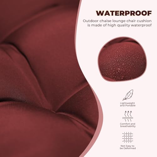 76 x 22 x 4.7 Waterproof Chaise Lounge Chair Cushion Outdoor Red - color: Red, size: 1 Pack