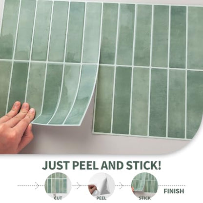 Peel and Stick Backsplash 3D Wall Tiles,Self-Adhesive,Oil Proof,Waterproof, Removable Wall Panels for Kitchen & Bathroom,Modern Design, Easy Install (10.7ft，12x9 inch,14 Pack) (Mint Green) - color: Mint Green