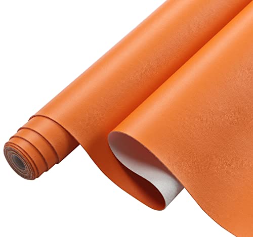 Picheng Smooth Faux Leather Sheets: 13.8"X53" Solid Soft Faux Leather Roll - color: Orange