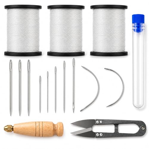 16Pcs Upholstery Repair Sewing Kit, Heavy Duty Leather Sewing Kit (White) - color: White