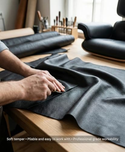 Premium Genuine Leather Natural Grain Cowhide Hides – High-Quality Leather Skins for Upholstery, Crafting, Tooling, Sewing, and DIY Leather Projects (Black, 20 Square Feet (Full Side)) - color: Black, size: 20 Square Feet (full side)