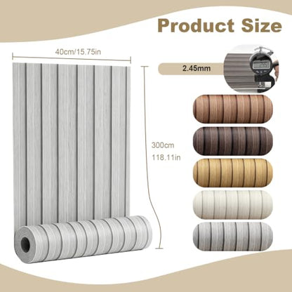 118" x 15.8" Peel and Stick PVC Faux Wood Slat Wall Panels - color: Light Gray