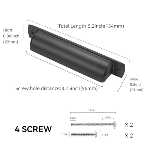 10 Pack 3.75 inch(96mm) Matte Black Kitchen Cabinet Handles Cabinet Cup Pulls Black Drawer Cup Pulls Kitchen Cabinet Hardware - color: Matte Black, size: 3.75" Hole Center（96mm）