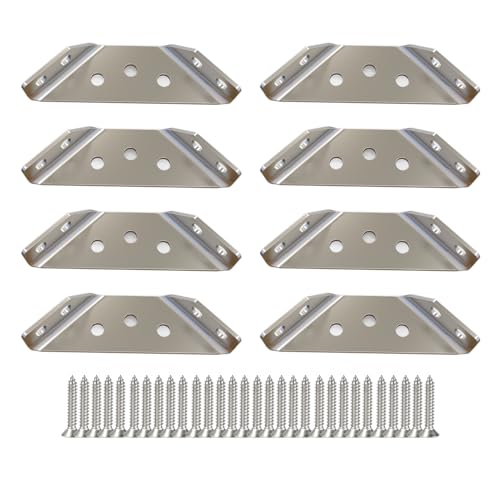 Universal Stainless Steel Furniture Corner Connector Heavy Duty Corner Bracket,8Pcs Angle Brackets Hardware Bracket Silver Metal Corner Braces for Wood with Screws, Shelf Supports Aufuga (8)