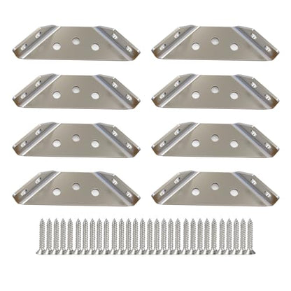 Universal Stainless Steel Furniture Corner Connector Heavy Duty Corner Bracket,8Pcs Angle Brackets Hardware Bracket Silver Metal Corner Braces for Wood with Screws, Shelf Supports Aufuga (8)