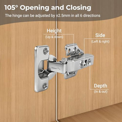 4 Pack 35mm Soft Close Full Overlay Cabinet Hinges, 3D Hydraulic - size: Full Overlay
