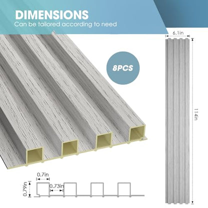 OUZUGIE WPC Acoustic Slat Wall Paneling, 8-Pack 114 x 6 Inches - color: Gray, size: (High)114“ x 6"
