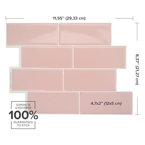 Smart Tiles Peel and Stick backsplash, Subway Blush Pink, 11.55"x8.38" - color: Blush Pink