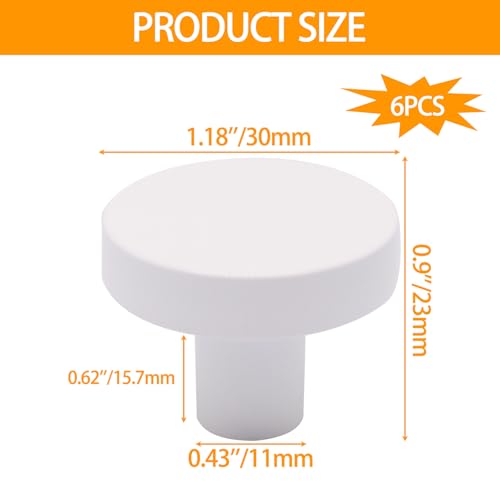 Cabinet Knobs White 6 Pack, White Dresser Knobs Round Knob for Dresser Drawers, Single Hole Cabinet Door Knob Dressers Drawer Pulls Handles - color: White