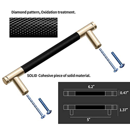 24 Pack 5 Inch 128 mm Bar Cabinet Pulls Gold and Black Knurled Handles for Brushed Gold Drawer Pulls Cupboard Aluminum Handles - color: Gold and Black, size: 5 Inch