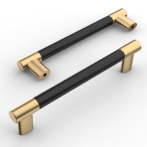 Amerdeco 10 Pack Matte Black and Gold Knurled Cabinet Pulls 5" - color: Black Gold, size: 5" hole center