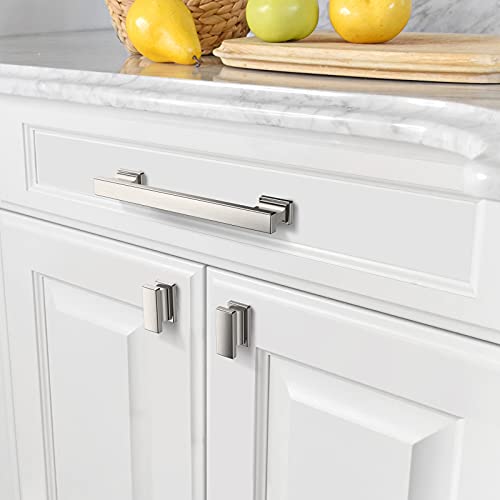 Asidrama 6 Pack 5 inch Brushed Satin Nickel Kitchen Cabinet Handles - color: Brushed Satin Nickel, size: 5" Hole Center, style: 6 Pack
