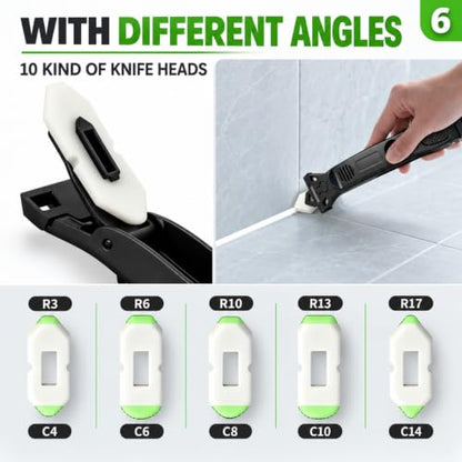 6 in 1 Silicone Caulking Tool Kit Caulking Grout Removal Sealant Finishing Tool with Stainless Steel Head, 6 Silicone Pads, Grout Removal Tool for Kitchen Sink Bathroom Toilet Caulking