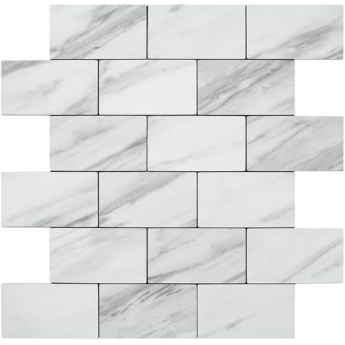 DICOFUN 1 Sheet White Stone Peel and Stick Backsplash Wall Tile, 12"x12" Thick PVC Subway Tile Backsplash for Kitchen and Bathroom - color: White Stone, size: 1 Sheet, 12"x12"x0.12"