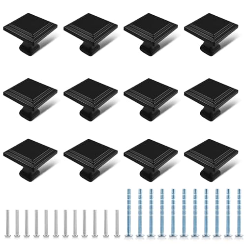 12 Pack Black Matte Cabinet Knobs, Square Drawer Knobs(30mm/1.2 Inch) - color: 12 PCS