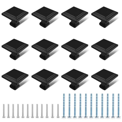 12 Pack Black Matte Cabinet Knobs, Square Drawer Knobs(30mm/1.2 Inch) - color: 12 PCS
