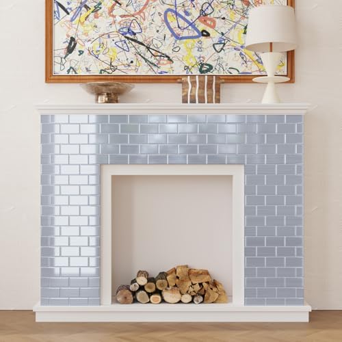 CRE8TIVE 16 Sheets Silver Peel and Stick Subway Tile Backsplash for Kitchen Bathroom 12"x12" 3D Metallic Stainless Steel Look Wall Tile Waterproof Stick on Backsplash Tiles for Living Room Fireplace - size: 12"x12" (16-Sheets)