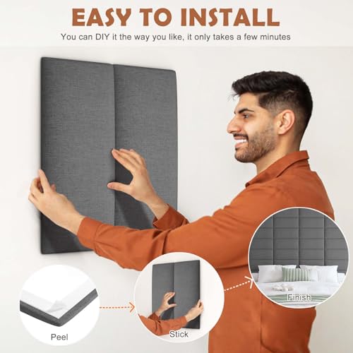 IFNOW Wall Mounted Headboard, Peel and Stick Panels, Dark Grey, Queen - color: Fabric-dark Grey, size: Queen