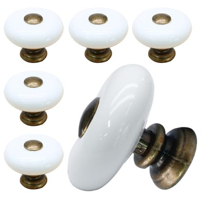 6pcs White Ceramic Cabinet Knobs, Large Round Drawer Knobs - size: 6pcs-Large-Antique Bronze