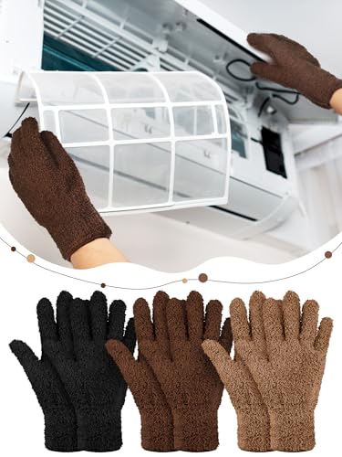 Patelai 3 Pairs Microfiber Dusting Gloves for Plants Leaf, Medium - color: Black, Brown, Dark Brown, size: Medium