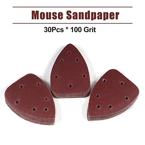 30 Pcs Mouse Detail Sander Sandpaper 6 Hole, 100 Grit Hook and Loop Detail Sandpaper, for Metal Woodworking Grinding Polishing - style: 100 Grit